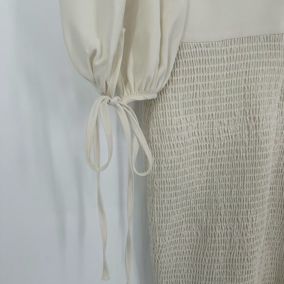 Amanda Uprichard Cream Midi Dress Size Small – Ruched & Ruffled - Picture 4 of 8